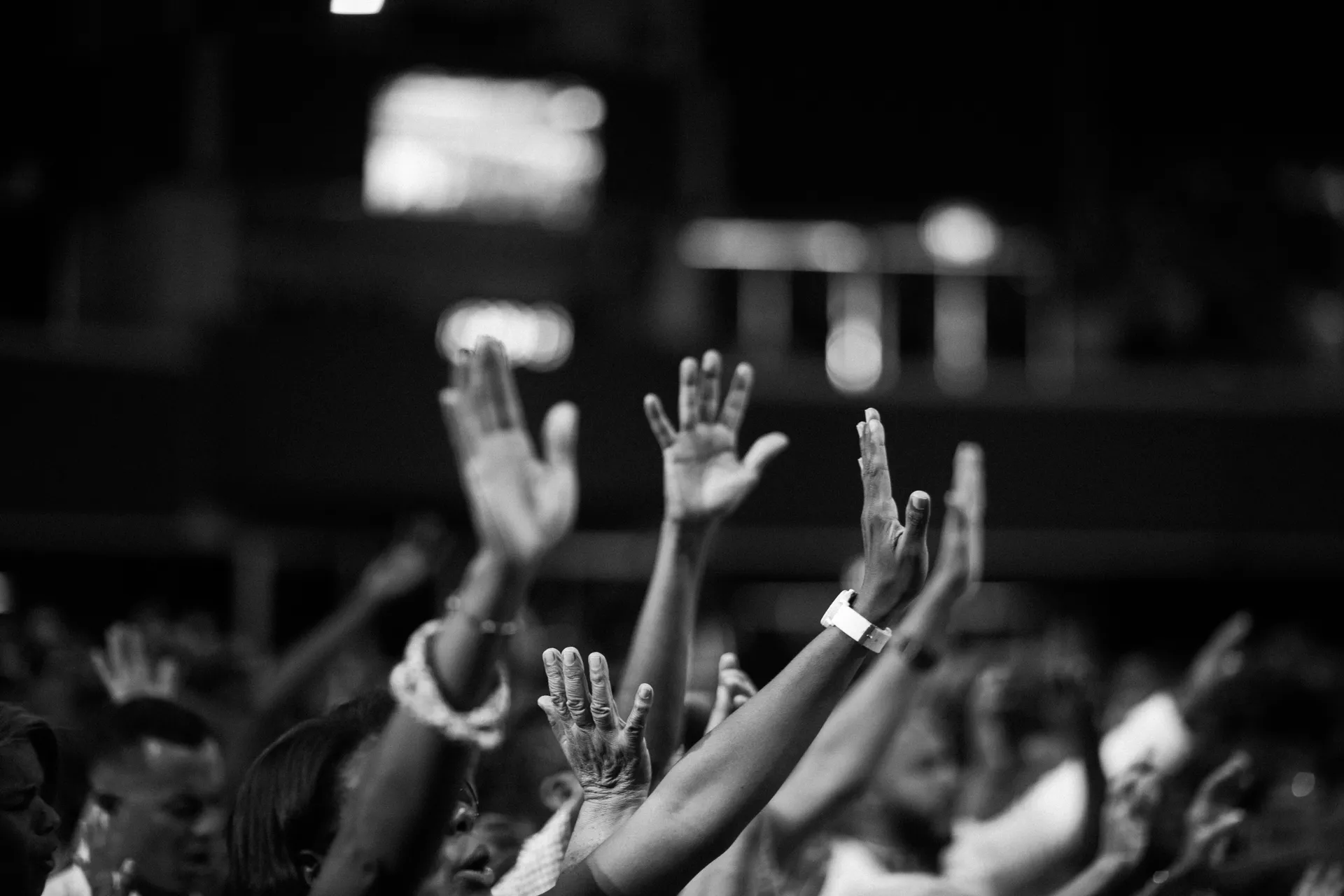 Congregation with raised hands